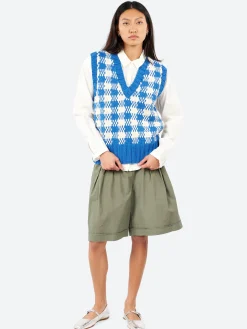 YMC - Heidi Vest in Blue and Ecru