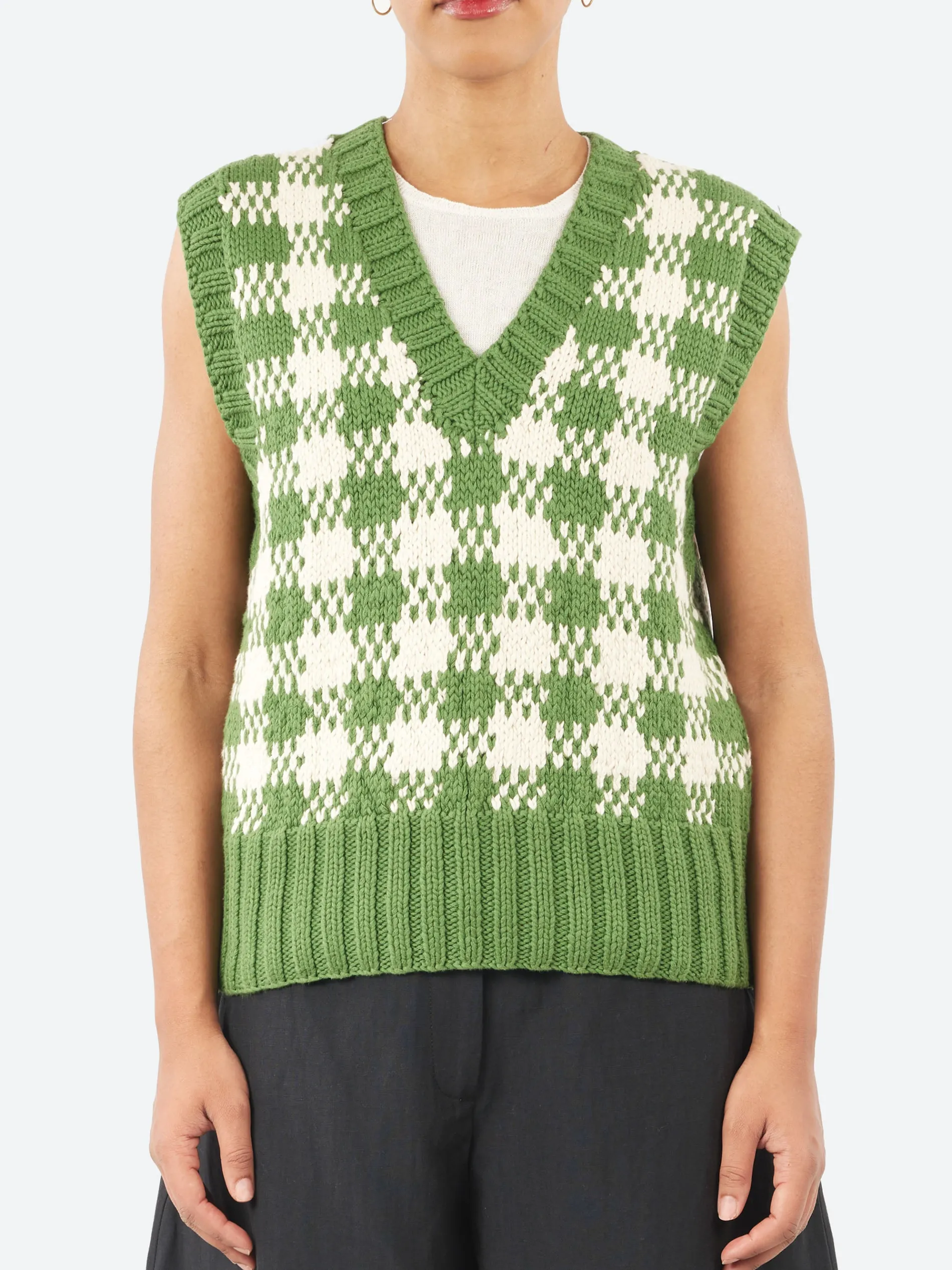 YMC - Heidi Vest in Green and Ecru