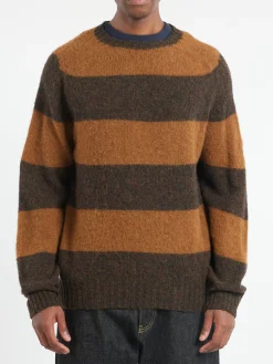 YMC - Suedehead Stripe Sweater in Brown