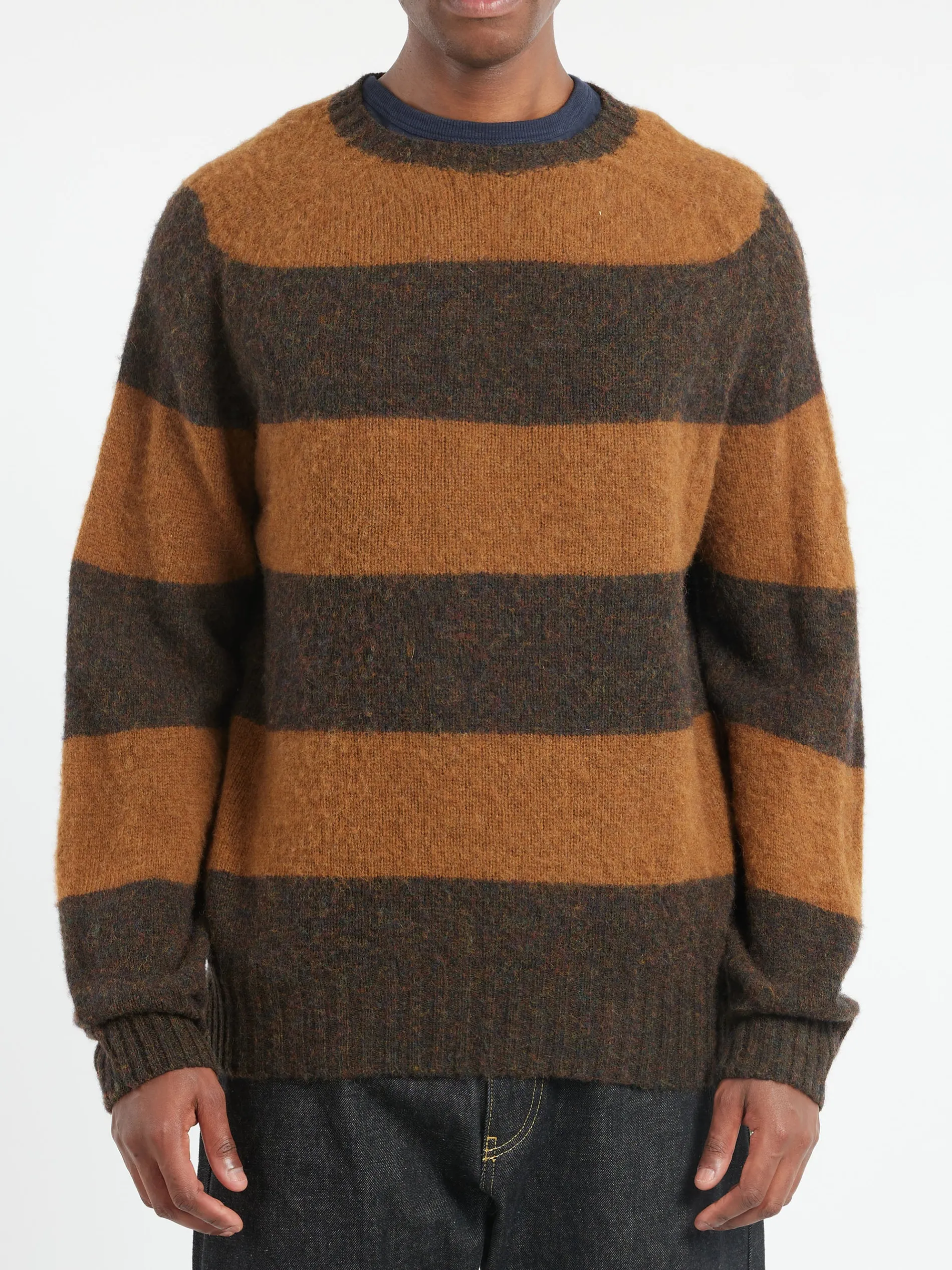 YMC - Suedehead Stripe Sweater in Brown
