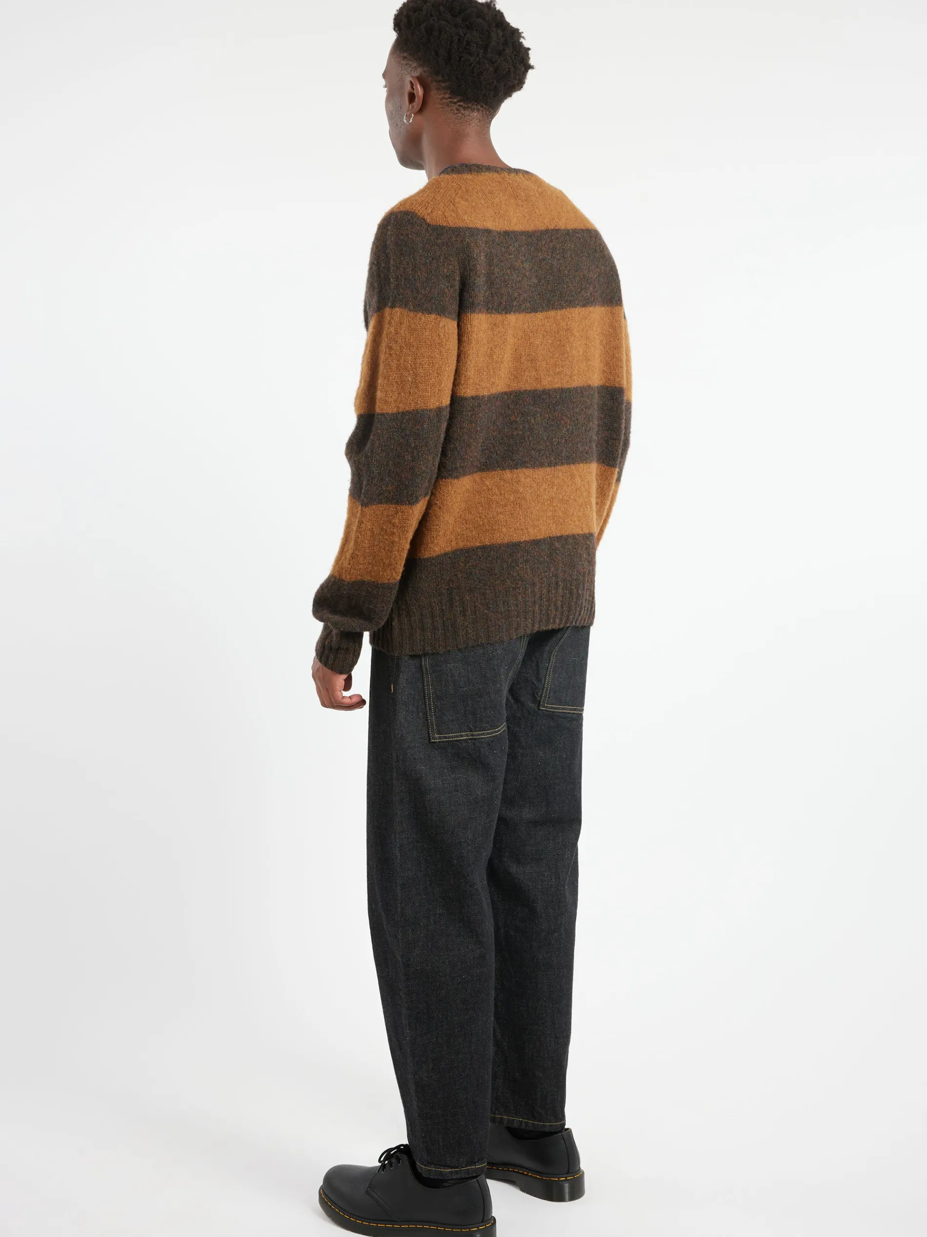 YMC - Suedehead Stripe Sweater in Brown