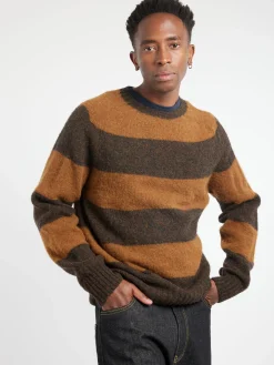 YMC - Suedehead Stripe Sweater in Brown
