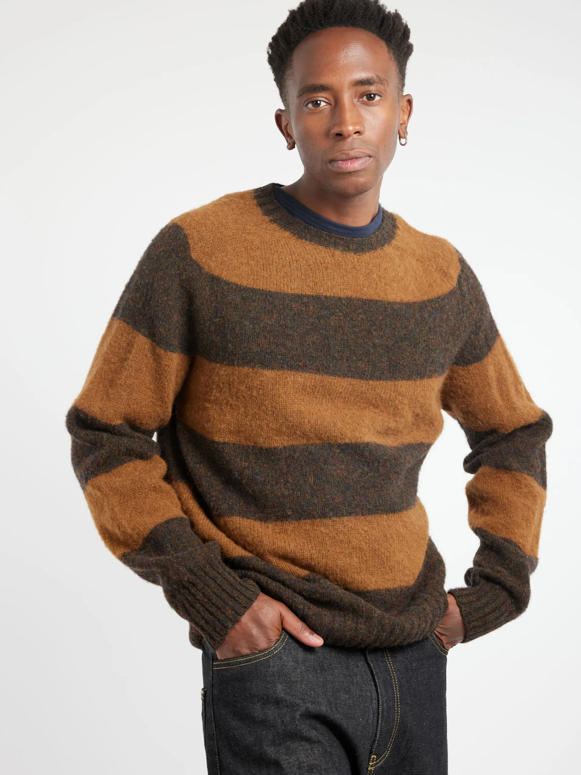 YMC - Suedehead Stripe Sweater in Brown